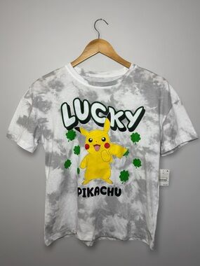 New Pokemon Kids Lucky Pikachu Tie-Dye Tee - Yellow, Green & Gray Boys L